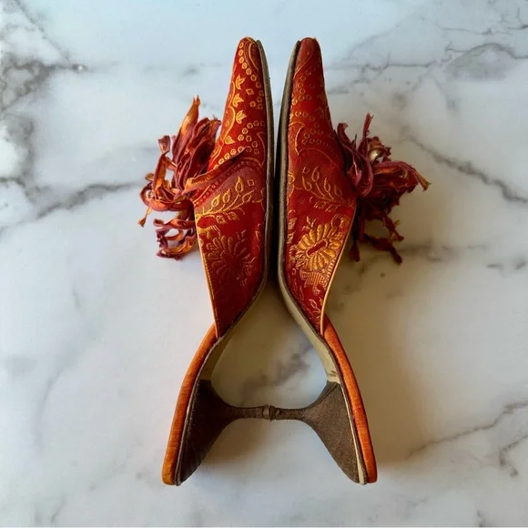 Olivia Rose Tal Silk Pom-Pom Mules Size 8 - Picture 7 of 12